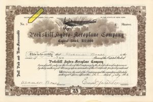 Peekskill hydro-Aeroplane Co. - 1912 dated Aviation Stock Certificate
