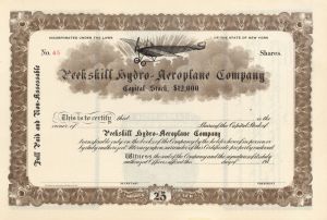 Peekskill hydro-Aeroplane Co. - Unissued Aviation Stock Certificate