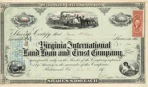 Virginia International Land Loan and Trust Co. - Stock Certificate