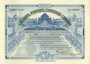 Louisiana Purchase Exposition Co. - 1903 dated Stock Certificate - Gorgeous Blue Type