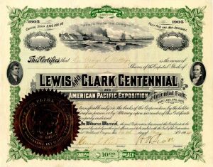 Lewis and Clark Centennial and American Pacific Exposition and Oriental Fair - World's Fair Stock Certificate
