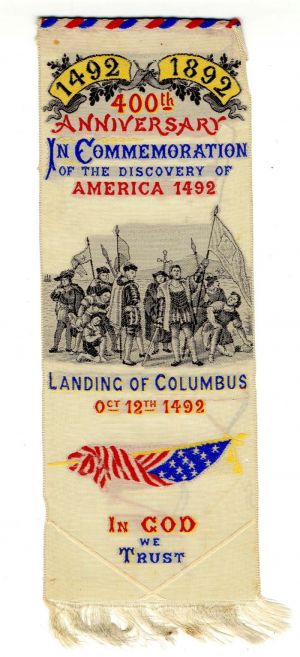 "In Commemoration of the Discovery of America 1492" Ribbon