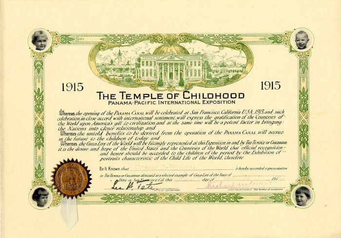 Temple of Childhood Certificate