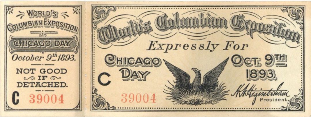 Ticket & Stub of the World's Columbian Exposition - 1893 World's Fair - Americana