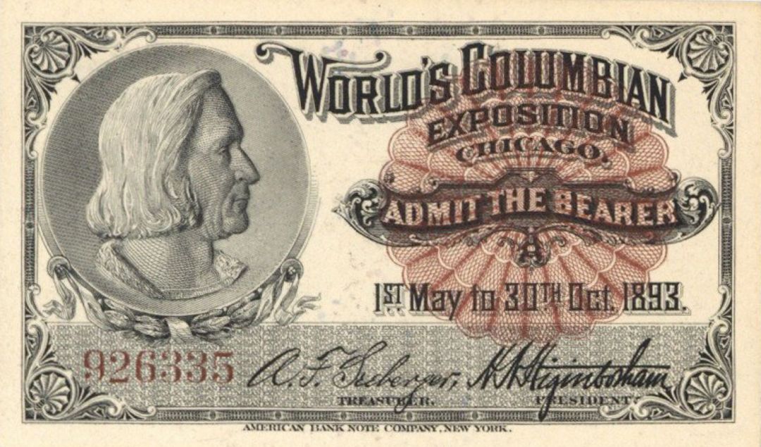 Ticket with Christopher Columbus for the 1893 World's Columbian Exposition Chicago - World's Fair