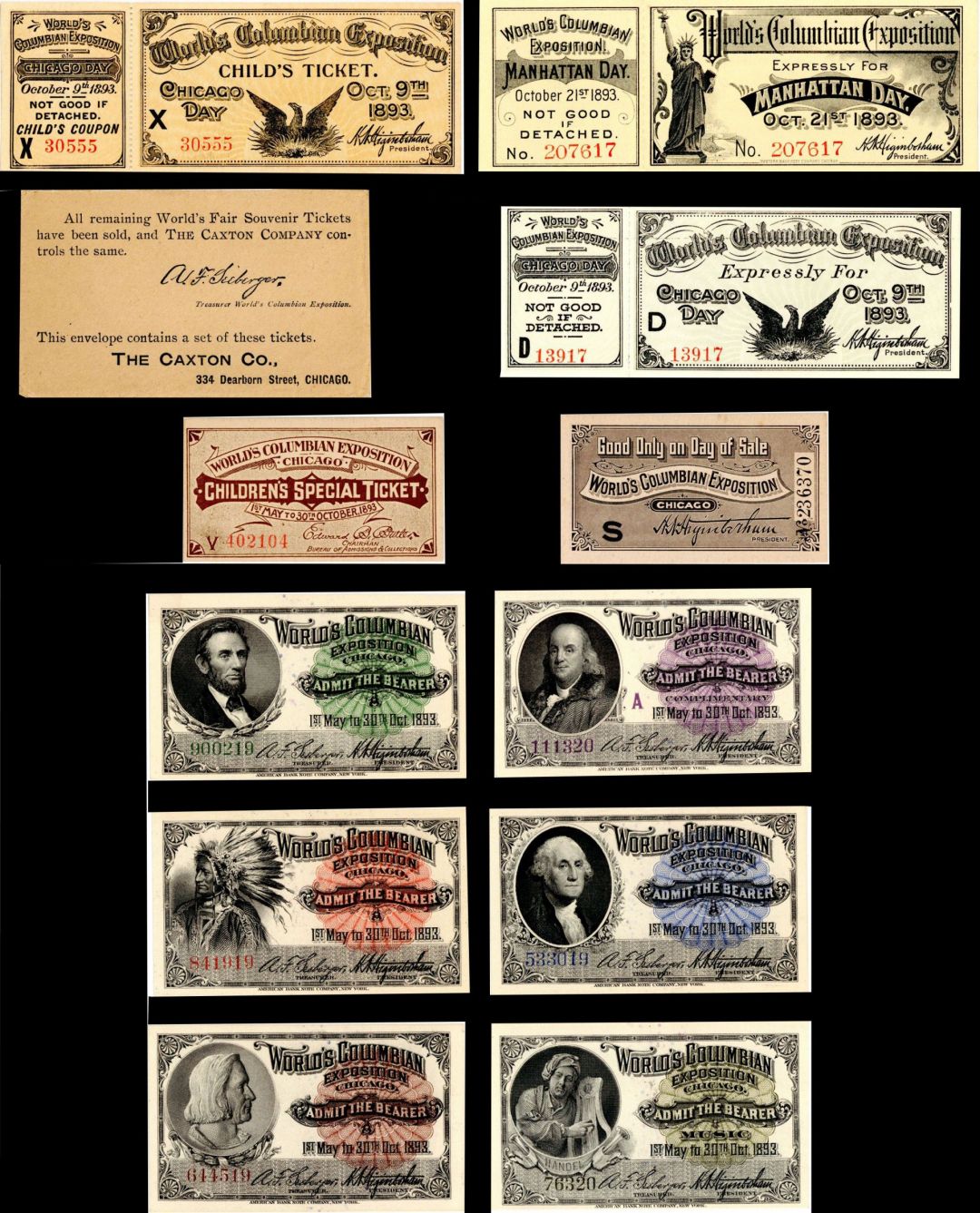 Collection of 12 World's Columbian Exposition Tickets - World's Fair - Very Tough to Find These Days