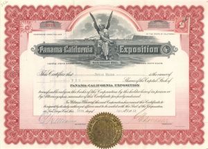 Panama-California Exposition - 1914 dated Stock Certificate