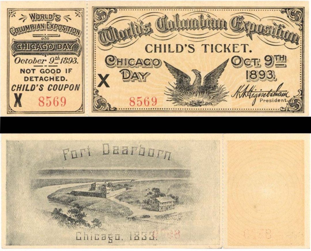 World's Columbian Exposition Chicago - Child's Ticket - 1893 dated World's Fair