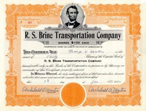 R. S. Brine Transportation Co. - Stock Certificate