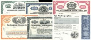 Collection of 18 Different Stocks - American Stock Certificate Group of 18 Pieces