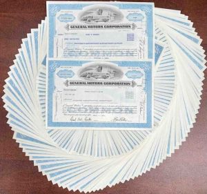 100 Pieces of General Motors Corporation - 1960's-80's dated of One Hundred Stock Certificates!