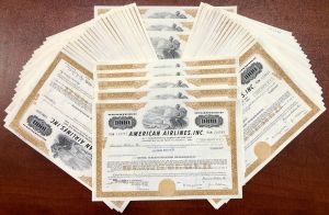 50 Pieces of American Airlines Incorporated - 50 Aviation Bonds dated 1970's! - Famous Commercial Airline Company