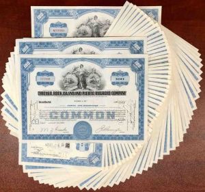 50 Pieces of Chicago, Rock Island and Pacific Railroad - 50 Stock Certificates dated 1950's-60's!