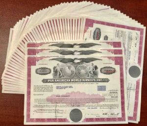 50 Pieces of Pan American World Airways, Incorporated - 50 Aviation Bonds dated 1970's - Famous Commercial Airliner Company