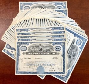 50 Pieces of Phelps Dodge Corporation - dated 1950's-60's Mining Stock Certificates - Group of 50 Stocks