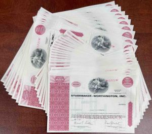 50 Pieces of Studebaker-Worthington, Inc. - 50 Stock Certificates dated 1970's - Automotive Company