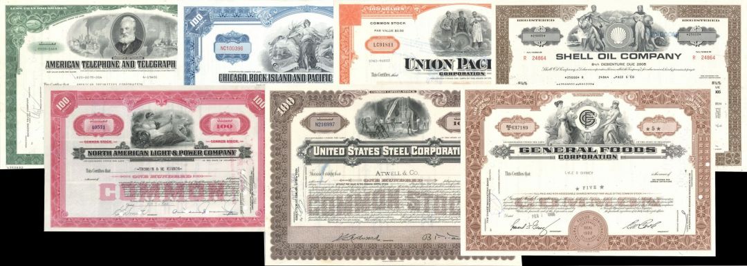 Collection of 75 American Great Corporations - Collection of Scripophily