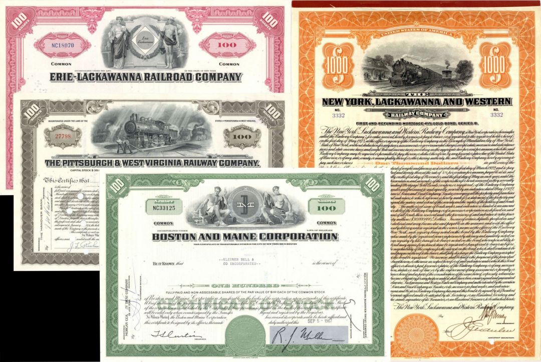Collection of 25 different Railroad Stocks and Bonds
