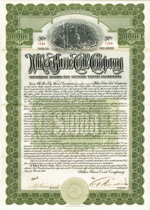 Wilkes-Barre Coal Co. - 1910 dated $1,000 Pennsylvania Mining Bond (Uncanceled) - Great History