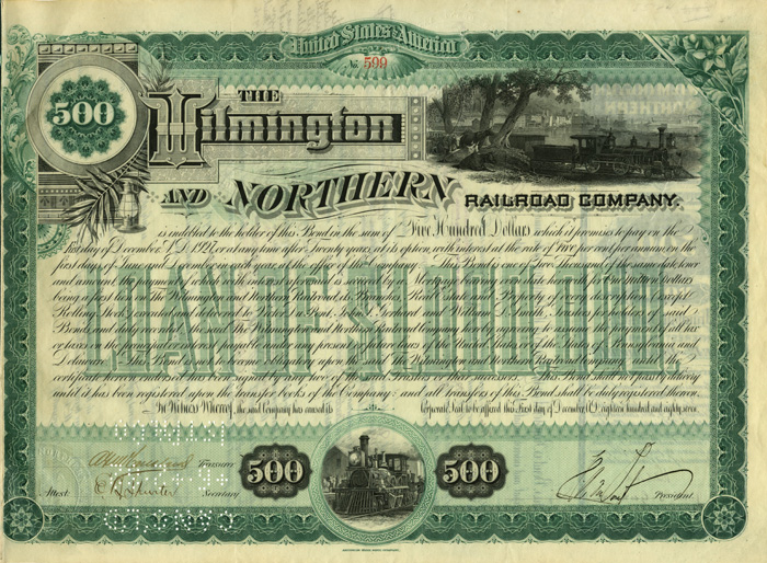 Wilmington and Northern Railroad Co. $500 Bond