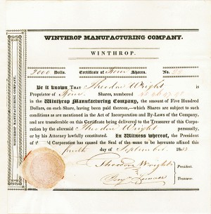 Winthrop Manufacturing Co. - Stock Certificate