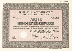 "BMW" - Bayerische Motoren Werke - Stock Certificate
