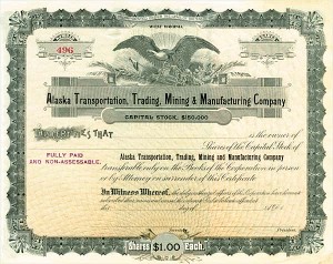 Alaska Transportation, Trading, Mining and Manufacturing Co. - Stock Certificate