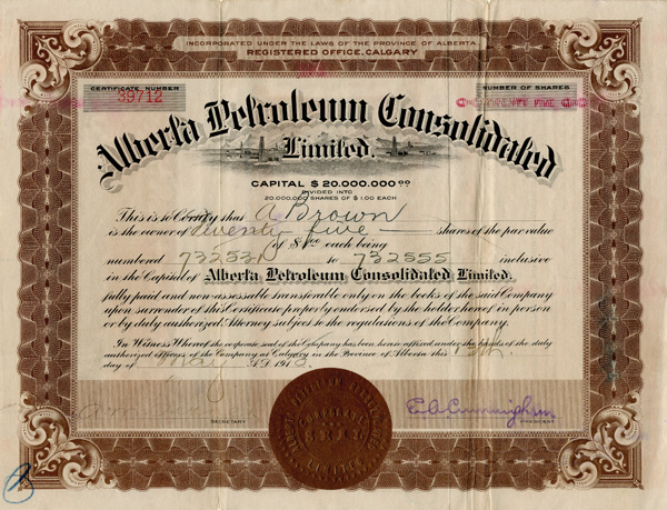 Alberta Petroleum Consolidated Limited - Stock Certificate