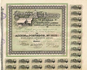 Sociedad Anonima Minas De Alcaracejos - Stock Certificate