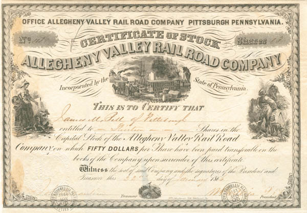 Allegheny Valley Railroad - Stock Certificate