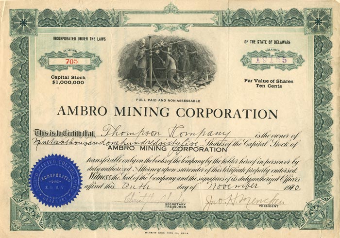 Ambro Mining Corporation - Stock Certificate
