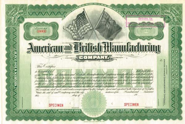 American and British Manufacturing Co. - Specimen Stock