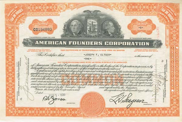 American Founders Corporation - Stock Certificate
