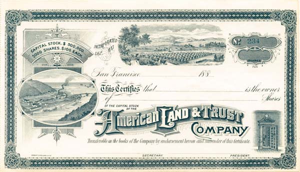 American Land and Trust Co. - Stock Certificate