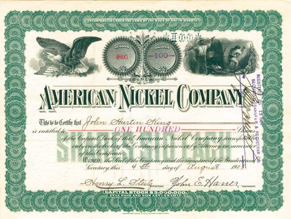 American Nickel Co. - Stock Certificate