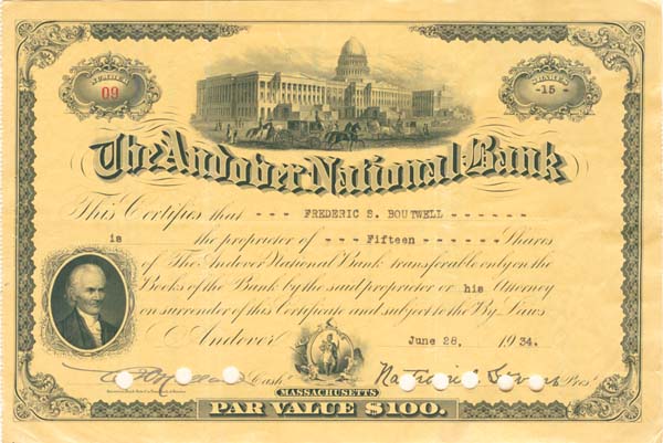 Andover National Bank - Stock Certificate