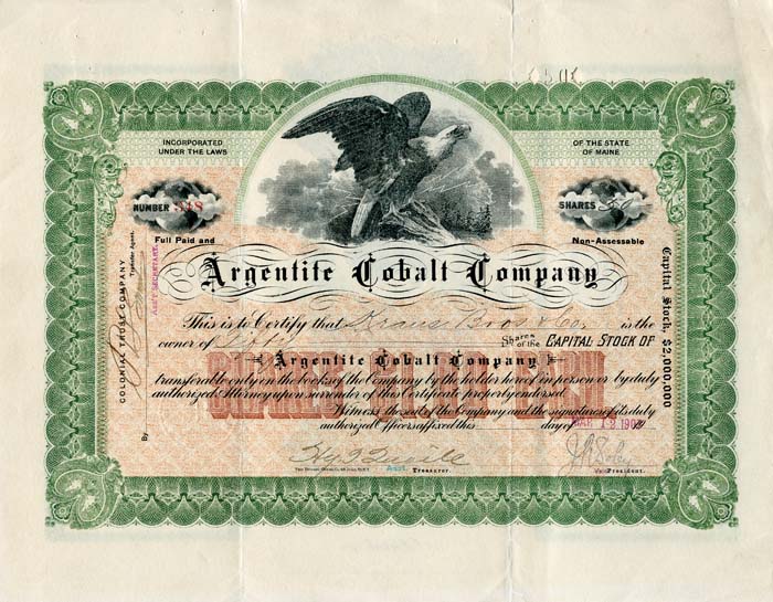 Argentite Cobalt Co. - Stock Certificate
