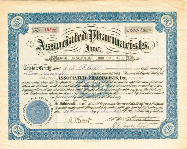 Associated Pharmacists, Inc - Stock Certificate