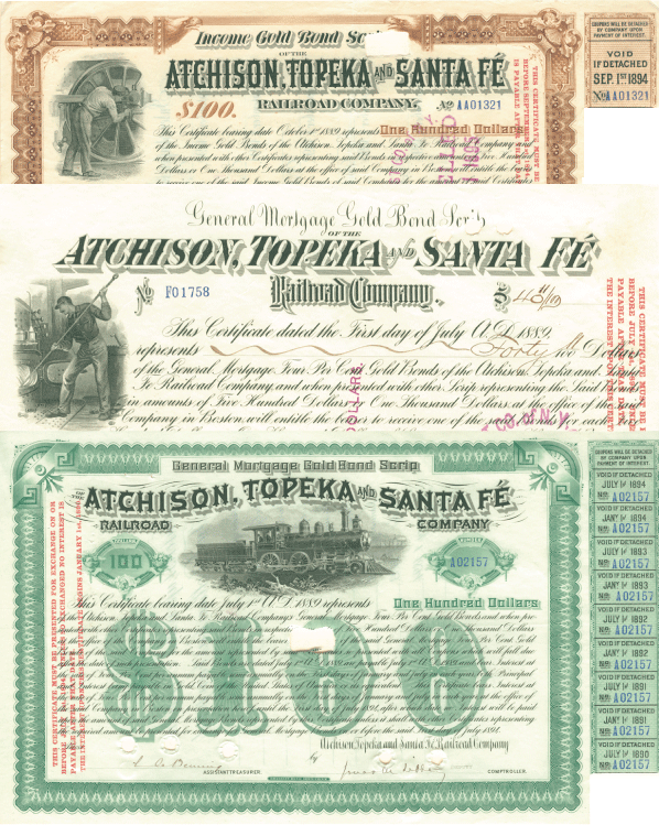 Atchison, Topeka & Santa Fe Railroad Set of 3 - Bond