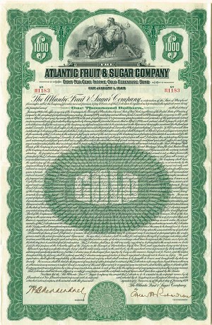 Atlantic Fruit and Sugar Co. - $1,000 Cuba Bond (Uncanceled)