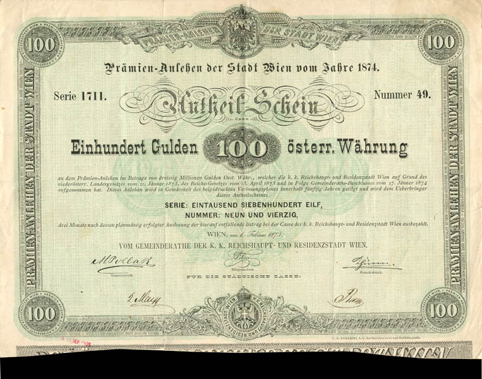 100 Gulden Austrian Bond - 100 Gulden Bond
