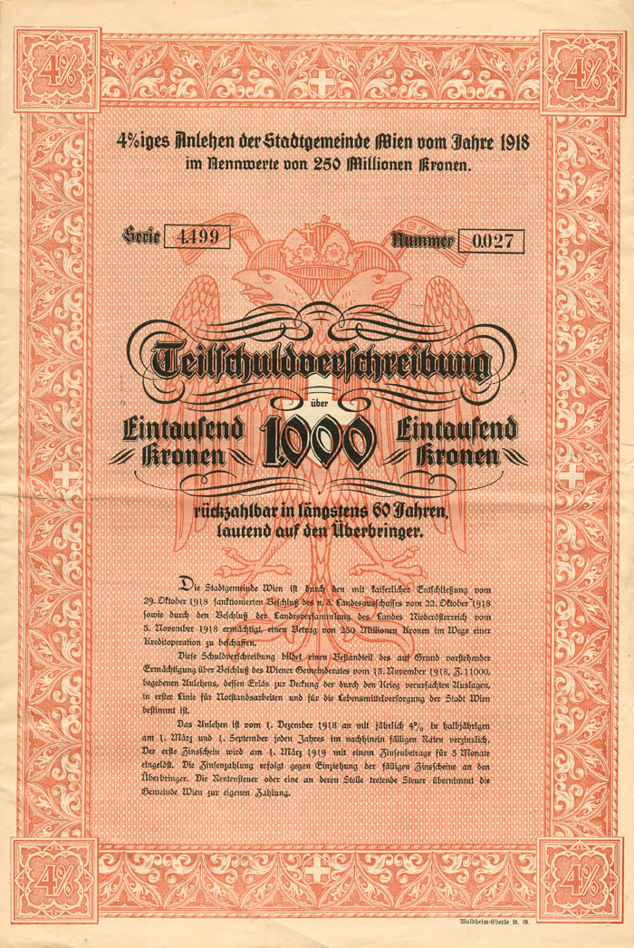 Austrian Bond - Various Denominations Kronen 