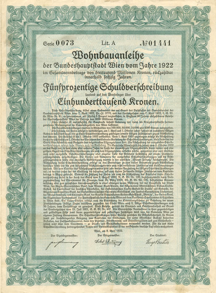Austrian Bond - 2500 Kronen 