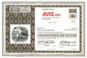 Avis, Inc - Stock Certificate