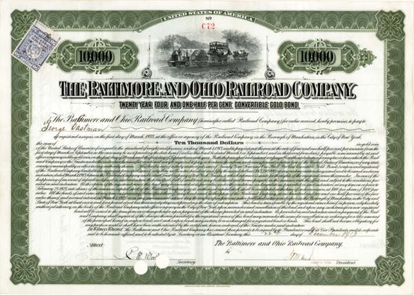 George Eastman - Baltimore and Ohio Railroad - Bond