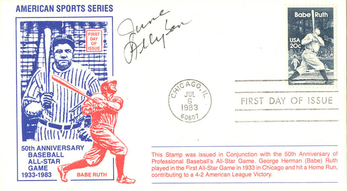 Babe Ruth envelope signed by June Allyson