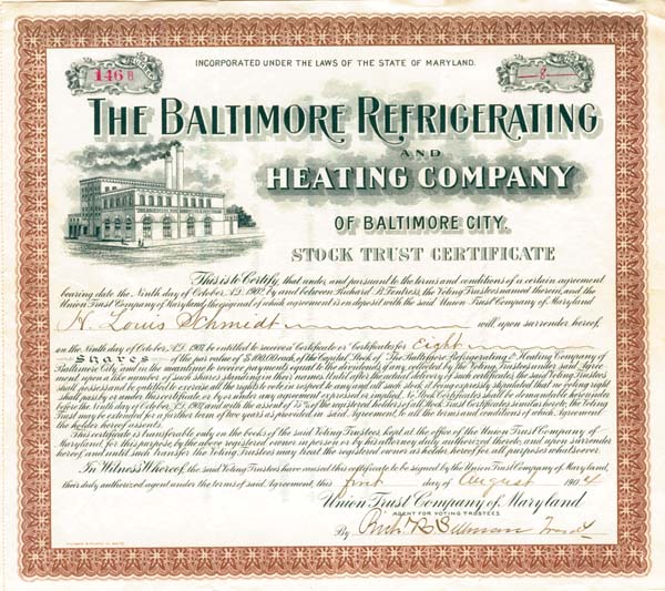 Baltimore Refrigerating and Heating Co. - Stock Certificate