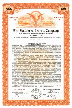 Baltimore Transit Co. - $500 Railroad Bond