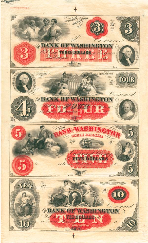 Bank of Washington Uncut Obsolete Sheet - Broken Bank Notes
