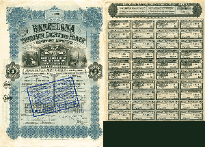 Barcelona Traction, Light and Power Co., Ltd - Spanish Railway Stock Certificate